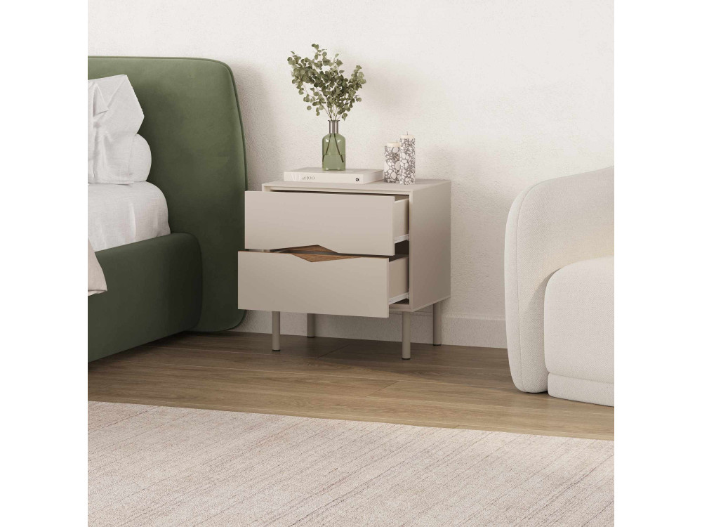 Mesa de cabeceira em madeira «MARQUISE» - 50 x 35 x 52 cm - Pedra arenosa / Oud escuro