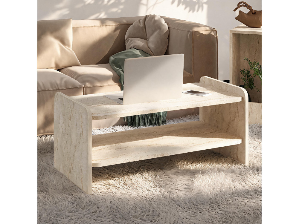 Mesa de centro de madeira «Amon» - 89,8 x 39,8 x 44,8 cm - Travertino