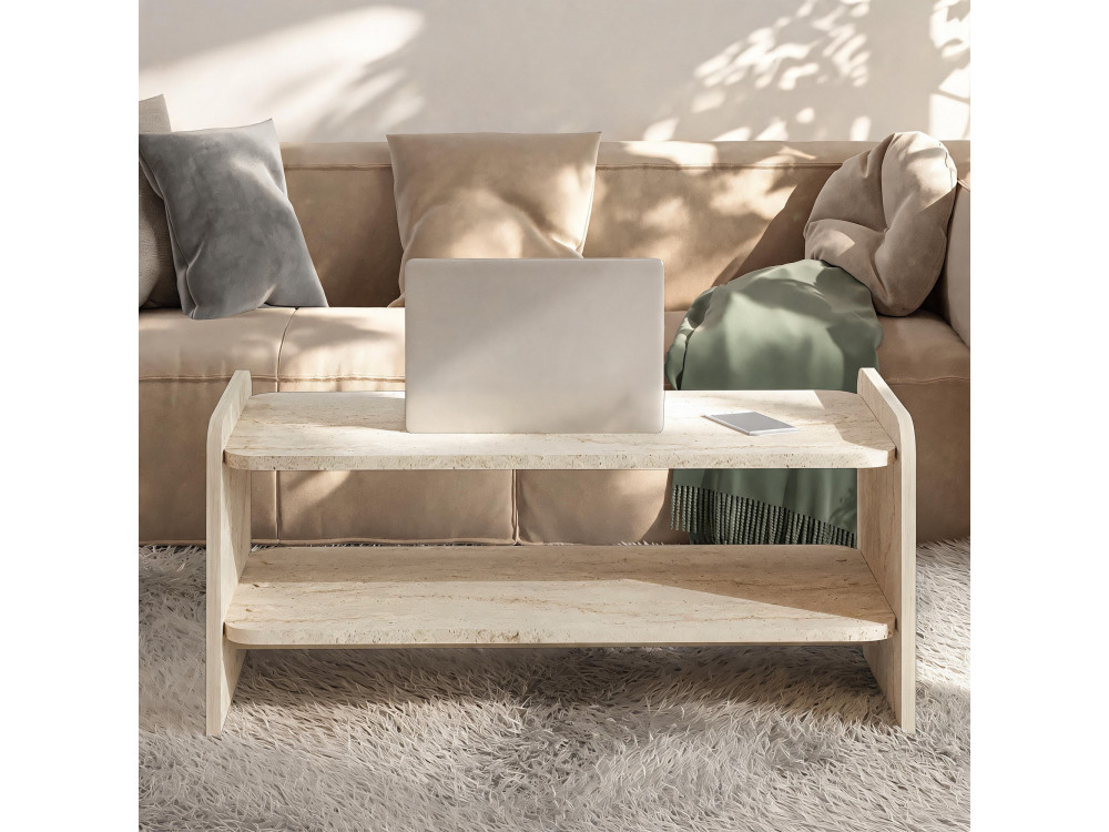 Mesa de centro de madeira «Amon» - 89,8 x 39,8 x 44,8 cm - Travertino