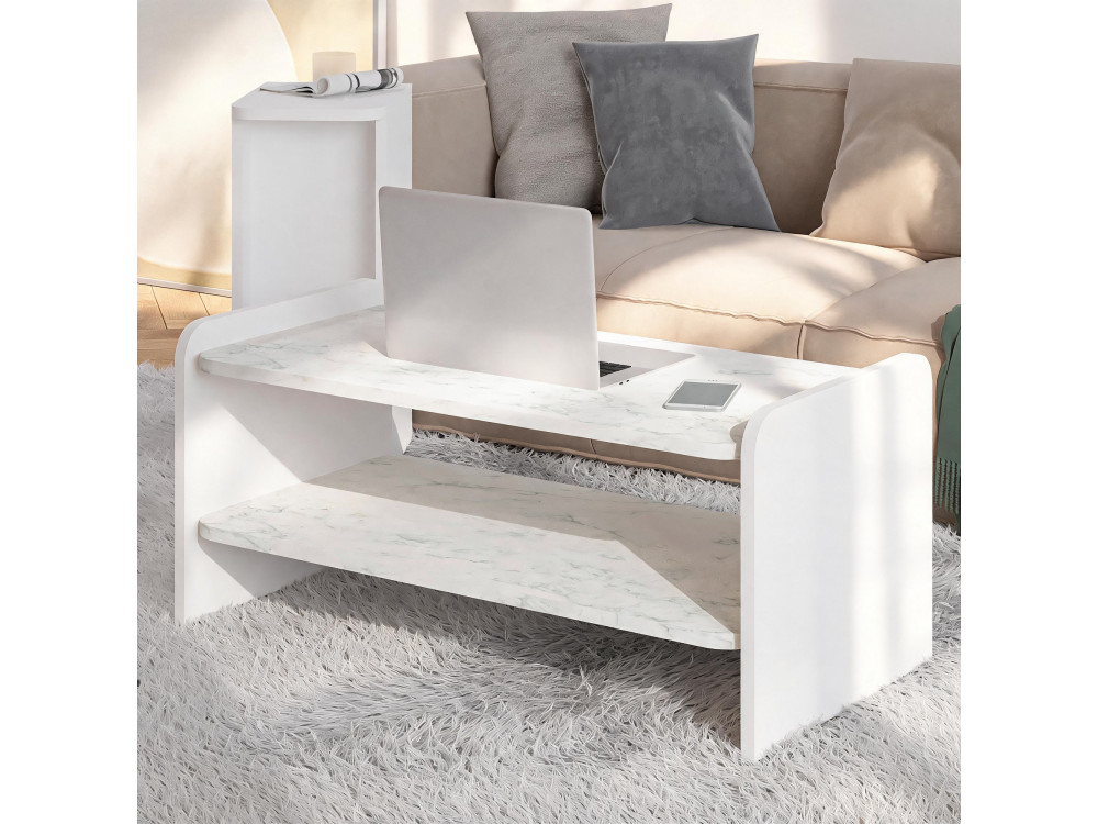 Mesa de centro de madeira «Amon» - 90 x 45 x 40 cm - Branco