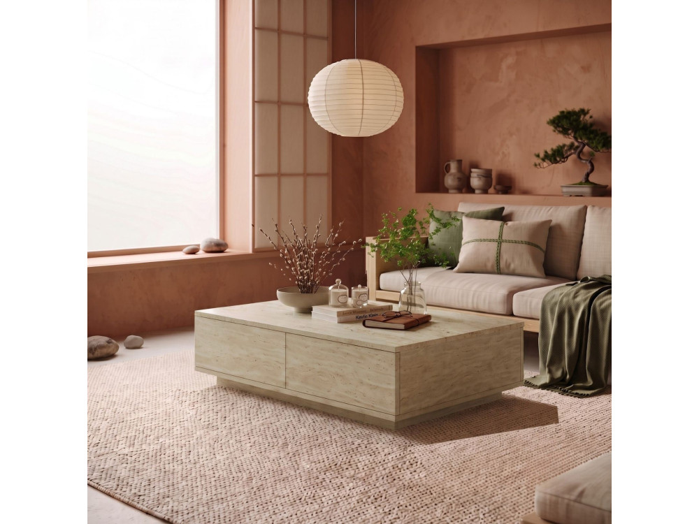 Mesa de centro de madeira «Ave14» - 90 x 60 x 28 cm - Travertino