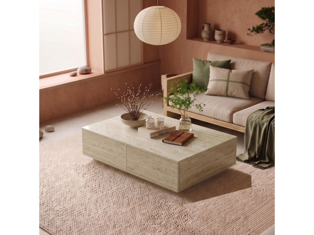 Mesa de centro de madeira «Ave14» - 90 x 60 x 28 cm - Travertino