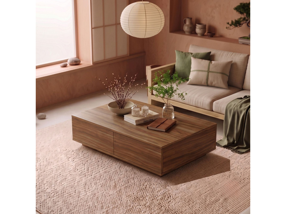 Mesa de centro em madeira «Ave14» - 90 x 28,6 x 60 cm - Nogueira