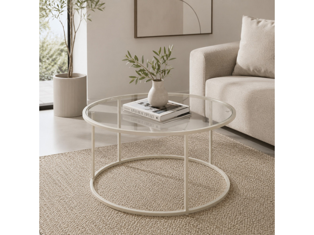 Mesa de centro de madeira «Beige-Trs-80-Nrd-Srk» - 80 x 80 x 43 cm - Bege