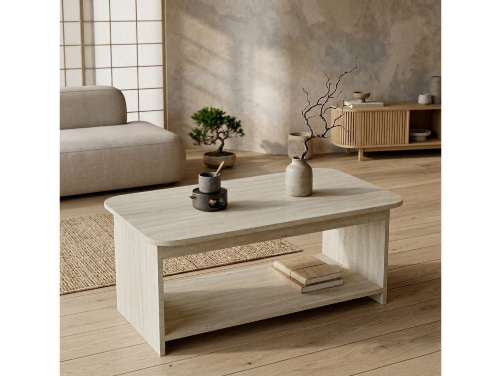 Mesa de centro em madeira «Chb1» - 100 x 50 x 42 cm - Travertino