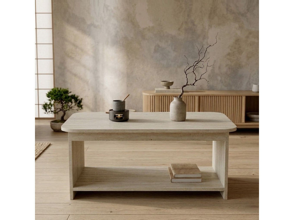 Mesa de centro em madeira «Chb1» - 100 x 50 x 42 cm - Travertino