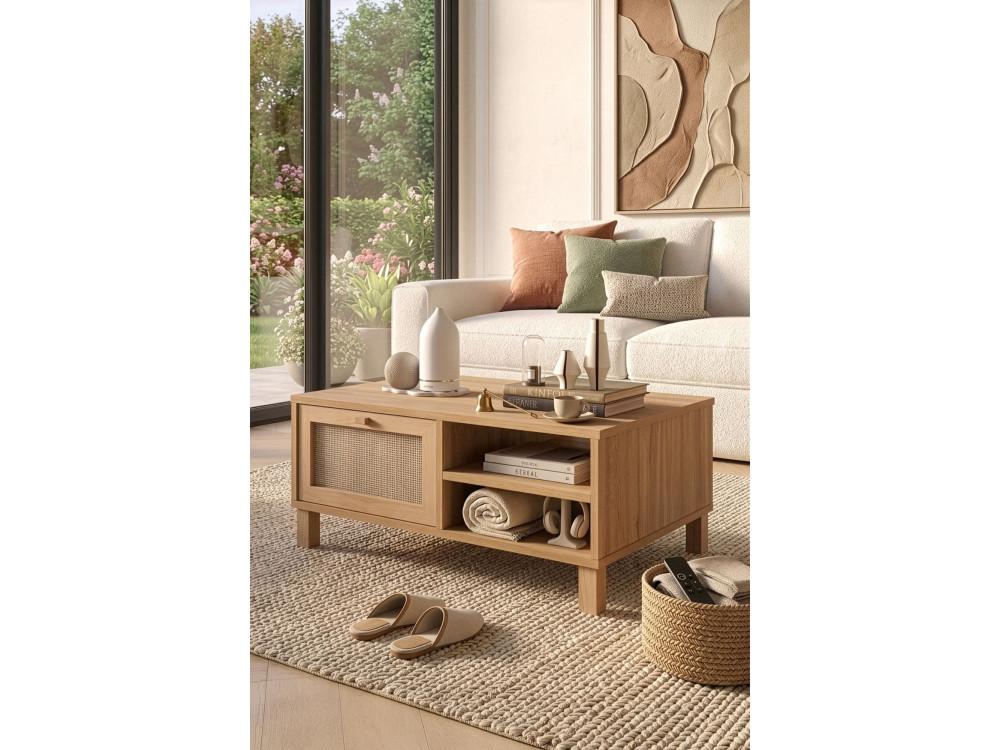 Mesa de centro de madeira «Dune» - 90 x 60 x 39 cm - Carvalho