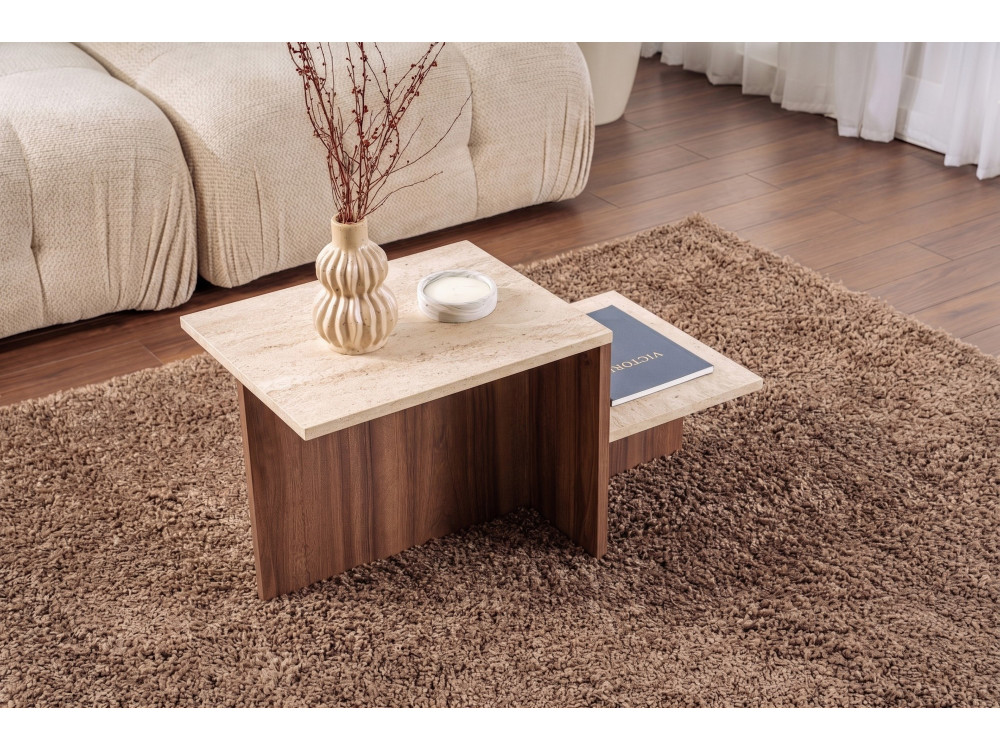 Mesa de centro de madeira «Harmony» - 80 x 40 x 40 cm - Travertino