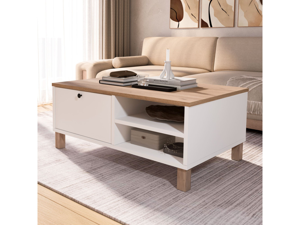 Mesa de centro de madeira «Nord» - 90 x 60 x 38 cm - Branca