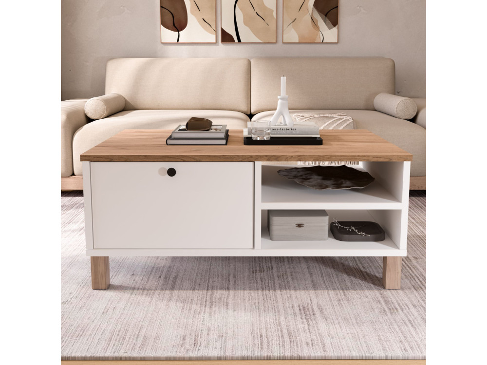 Mesa de centro de madeira «Nord» - 90 x 60 x 38 cm - Branca