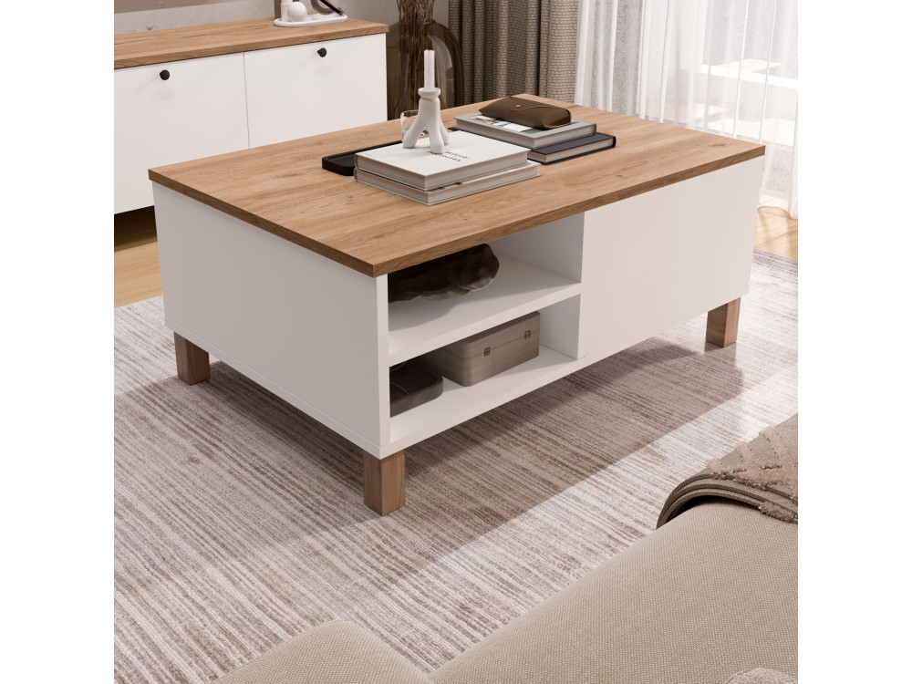 Mesa de centro de madeira «Nord» - 90 x 60 x 38 cm - Branca