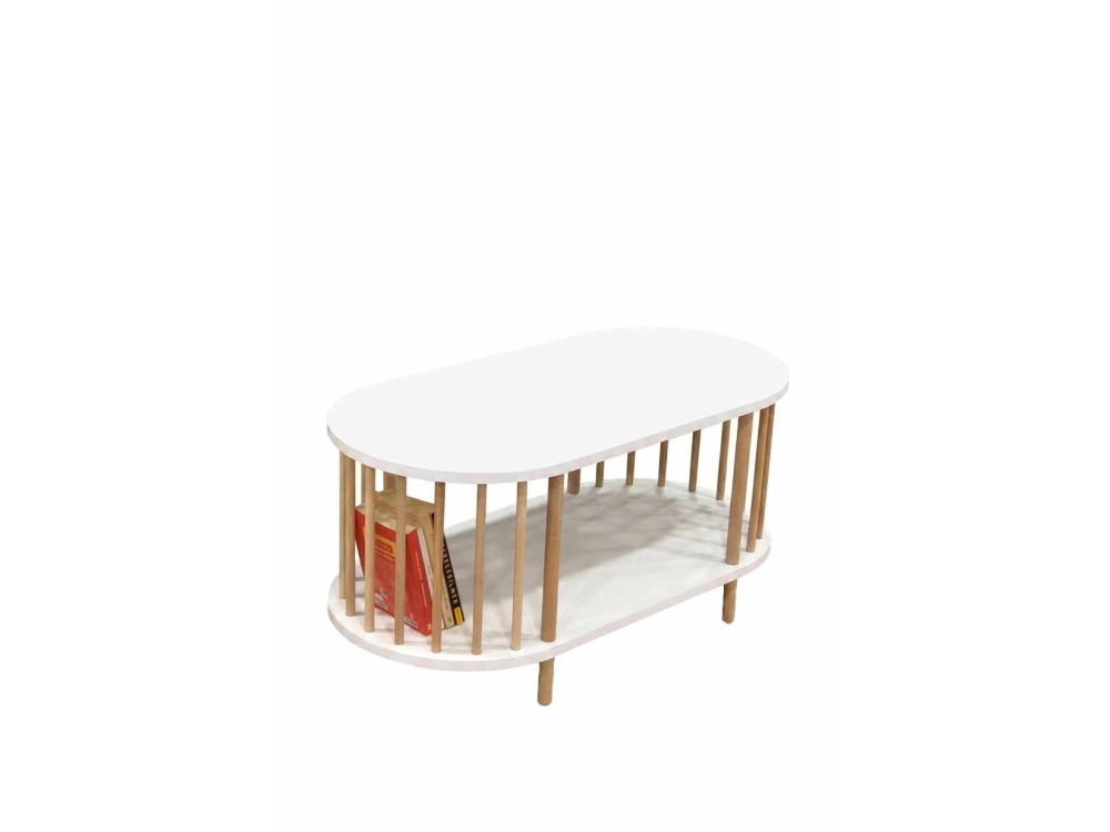 Mesa de centro em madeira «Peka-0111» - 90 x 45 x 43 cm - Branco