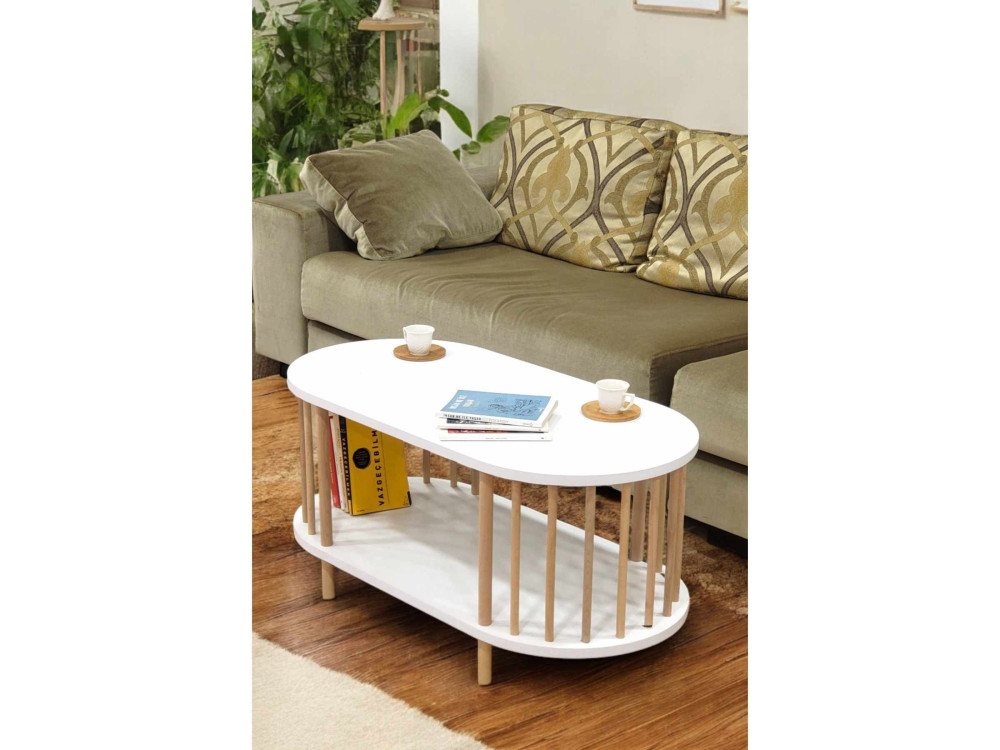 Mesa de centro em madeira «Peka-0111» - 90 x 45 x 43 cm - Branco