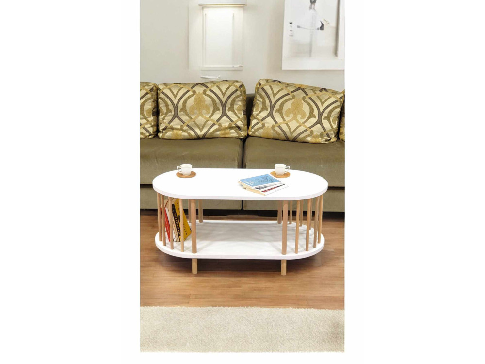 Mesa de centro em madeira «Peka-0111» - 90 x 45 x 43 cm - Branco