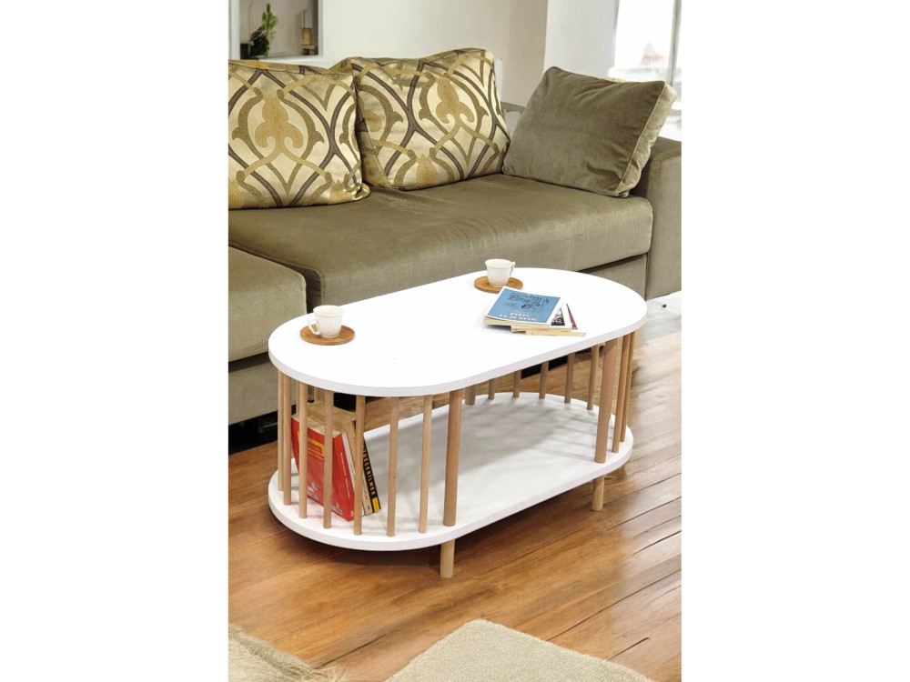 Mesa de centro em madeira «Peka-0111» - 90 x 45 x 43 cm - Branco