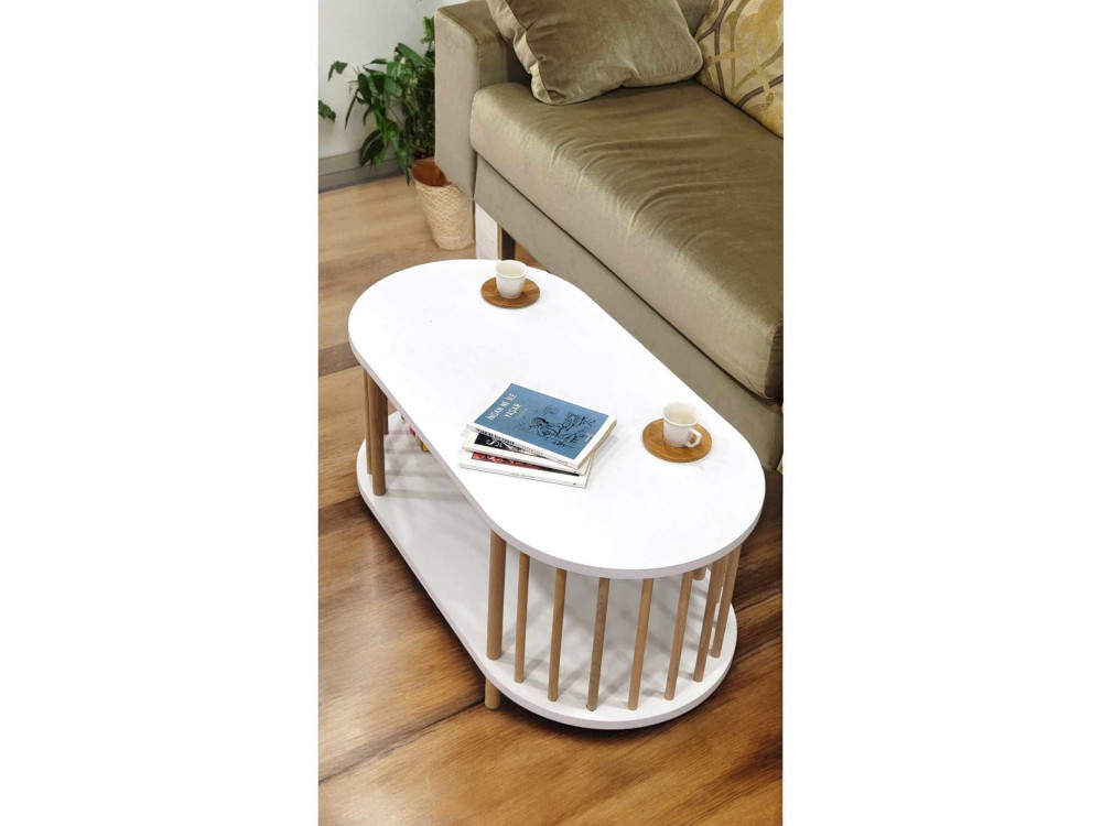 Mesa de centro em madeira «Peka-0111» - 90 x 45 x 43 cm - Branco