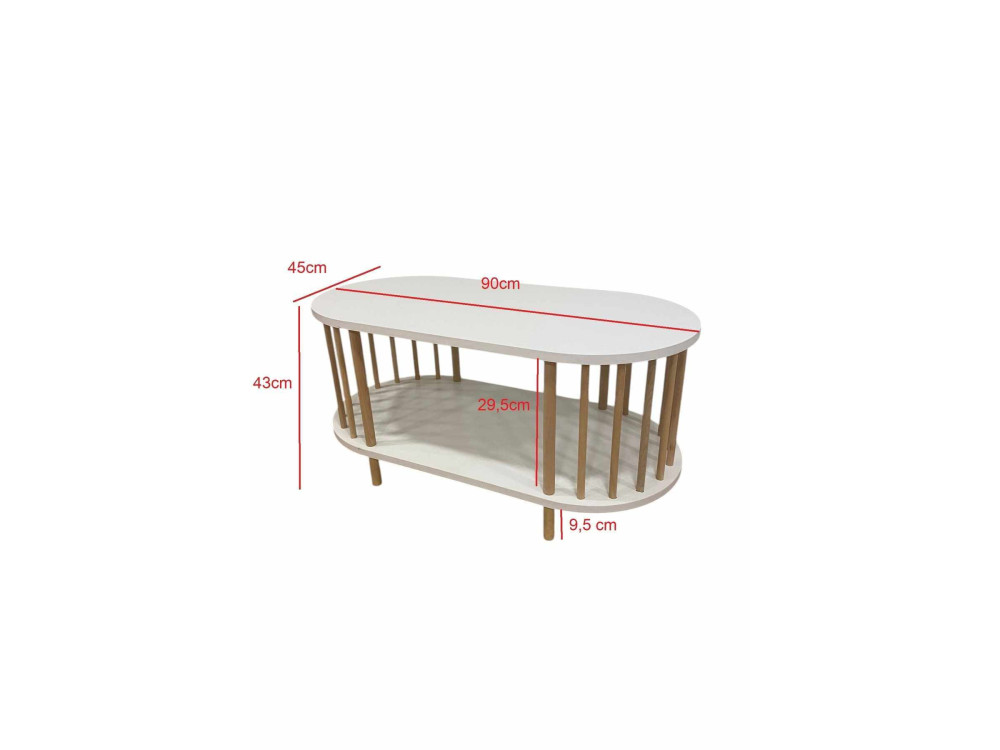 Mesa de centro em madeira «Peka-0111» - 90 x 45 x 43 cm - Branco