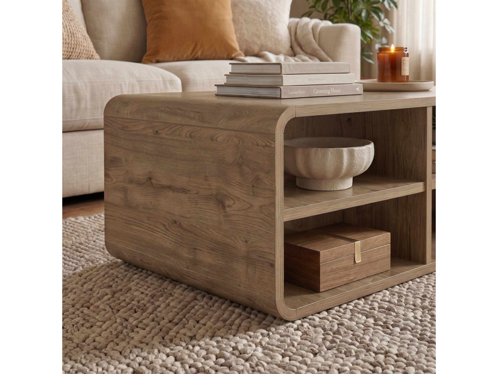 Mesa de centro de madeira «ROVEL» - 80 x 50 x 32 cm - Natural