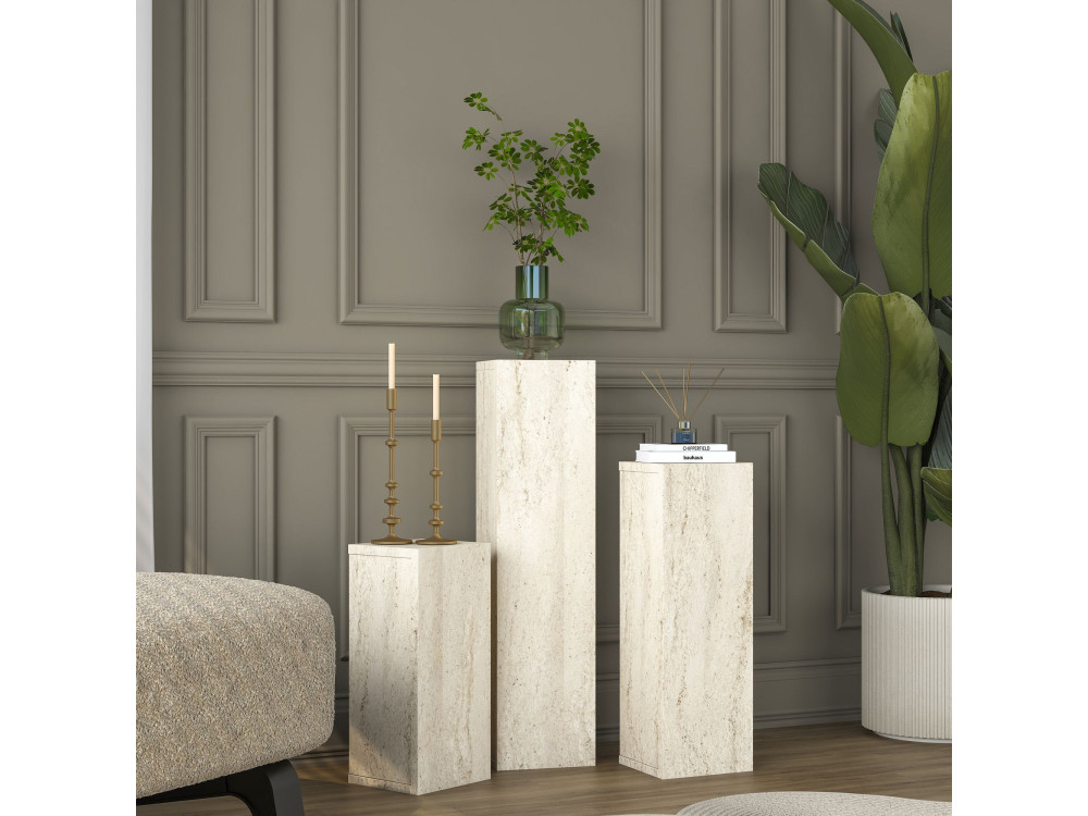 Conjunto de mesas auxiliares em madeira «AD106» - 20 x 18 x 80 cm - Travertino
