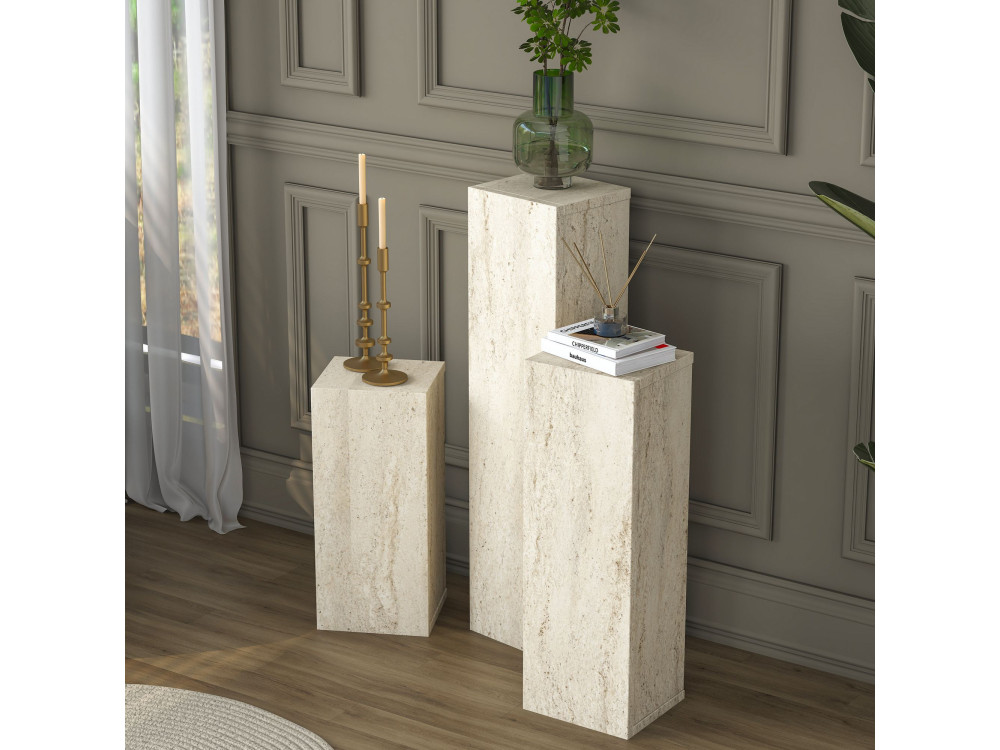 Conjunto de mesas auxiliares em madeira «AD106» - 20 x 18 x 80 cm - Travertino