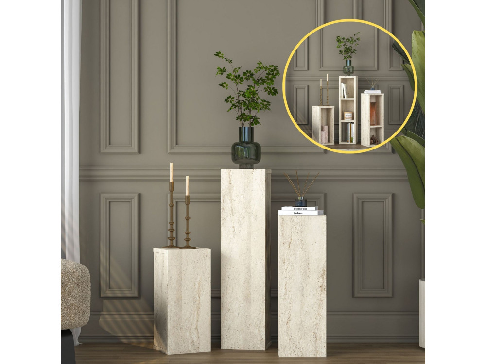 Conjunto de mesas auxiliares em madeira «AD106» - 20 x 18 x 80 cm - Travertino