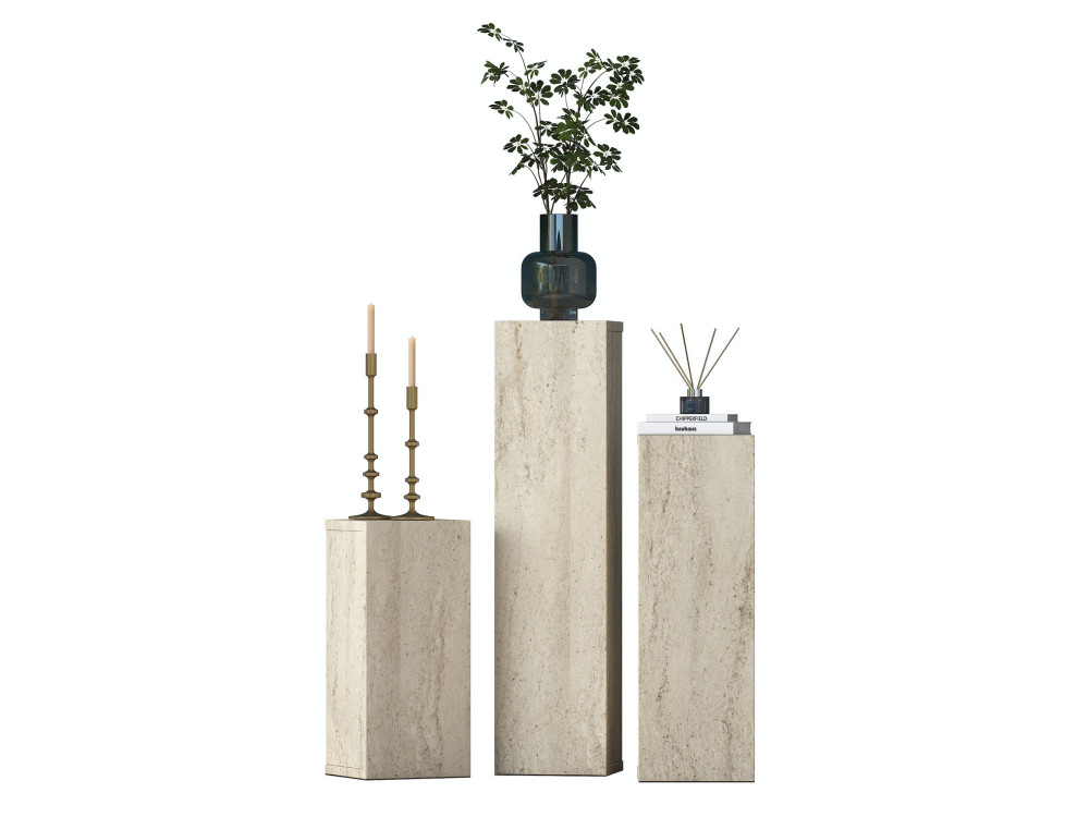 Conjunto de mesas auxiliares em madeira «AD106» - 20 x 18 x 80 cm - Travertino