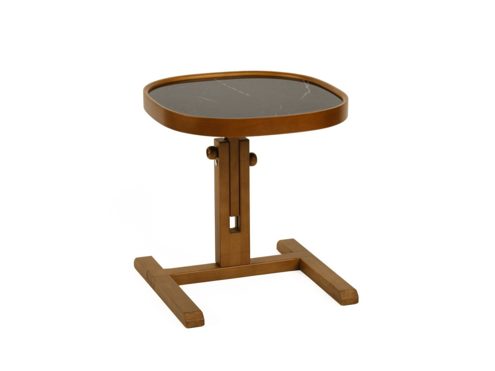 Mesa auxiliar de madeira «Opus Kare 42» - 42 x 42 x 57 cm - Nogueira / Mármore Preto