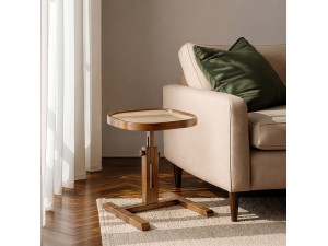 Mesa auxiliar de madeira «Opus Kare 42» - 42 x 42 x 57 cm - Nogueira / Travertino