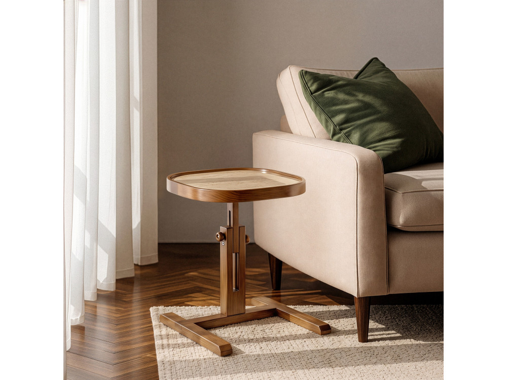 Mesa auxiliar de madeira «Opus Kare 42» - 42 x 42 x 57 cm - Nogueira / Travertino