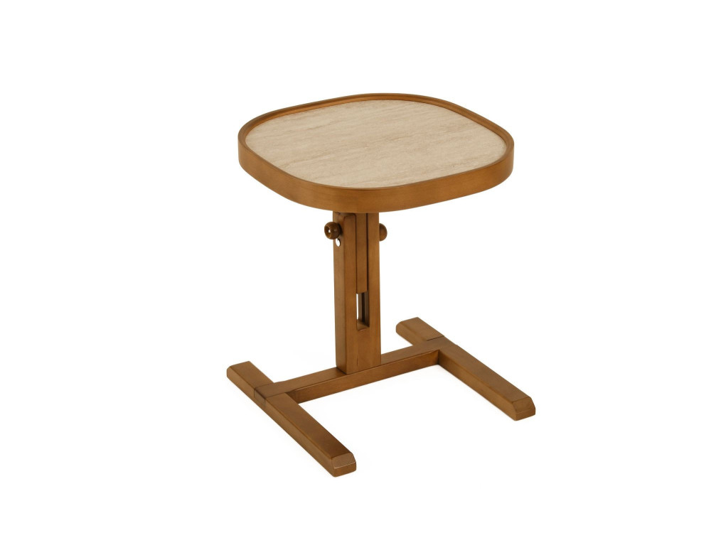 Mesa auxiliar de madeira «Opus Kare 42» - 42 x 42 x 57 cm - Nogueira / Travertino