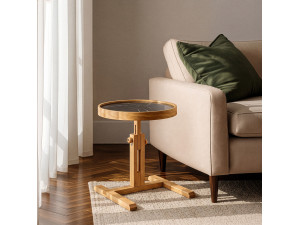 Mesa auxiliar de madeira «Opus Yuvarlak 40» - 40 x 40 x 57 cm - Carvalho / Mármore Preto