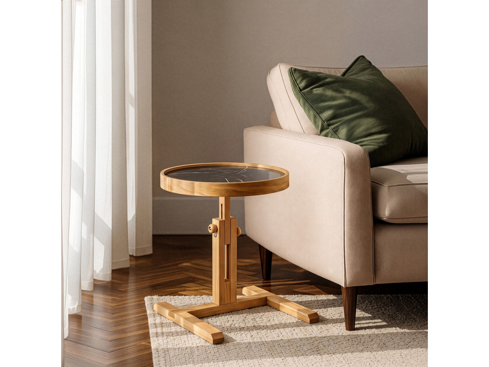 Mesa auxiliar de madeira «Opus Yuvarlak 40» - 40 x 40 x 57 cm - Carvalho / Mármore Preto