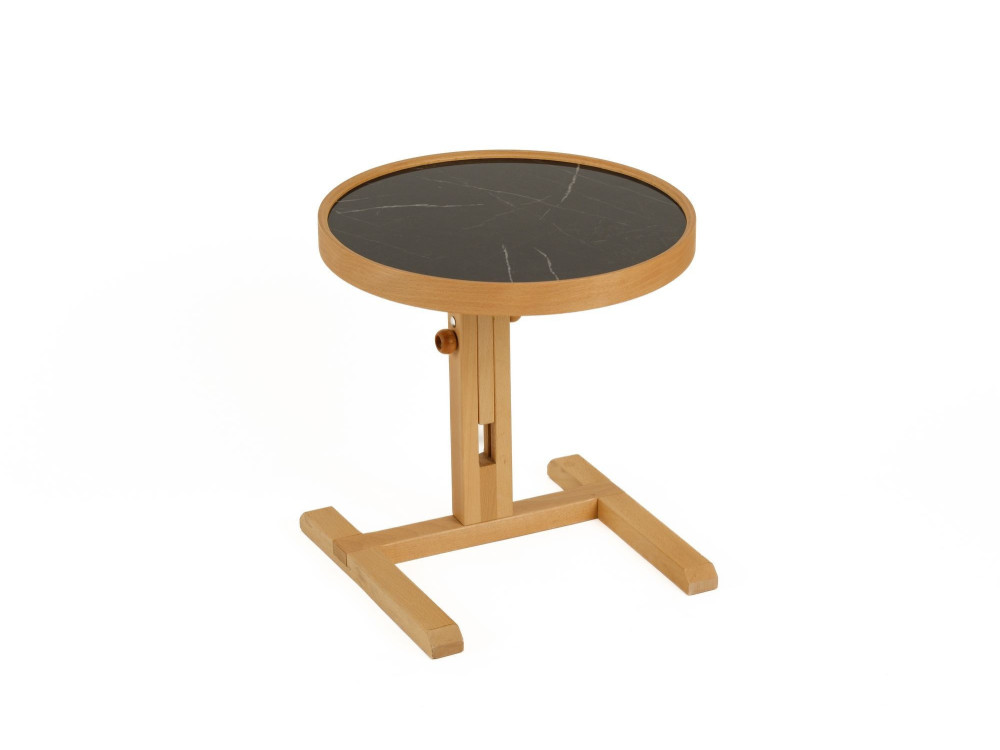 Mesa auxiliar de madeira «Opus Yuvarlak 40» - 40 x 40 x 57 cm - Carvalho / Mármore Preto