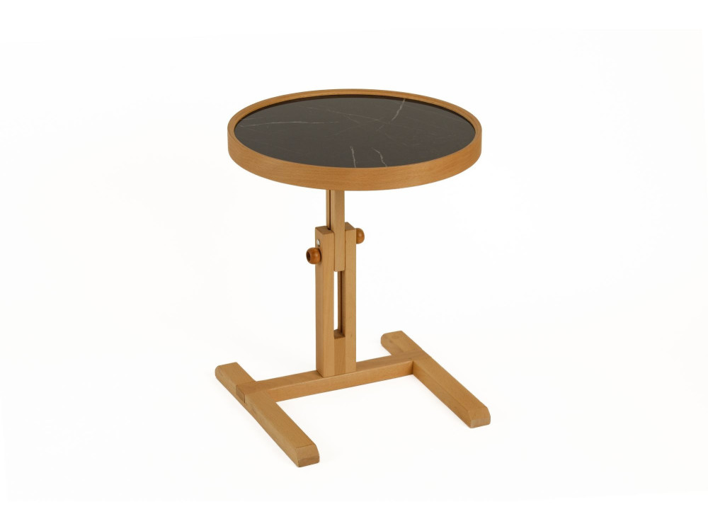 Mesa auxiliar de madeira «Opus Yuvarlak 40» - 40 x 40 x 57 cm - Carvalho / Mármore Preto