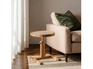 Mesa auxiliar de madeira «Opus Yuvarlak 40» - 40 x 40 x 57 cm - Carvalho / Travertino