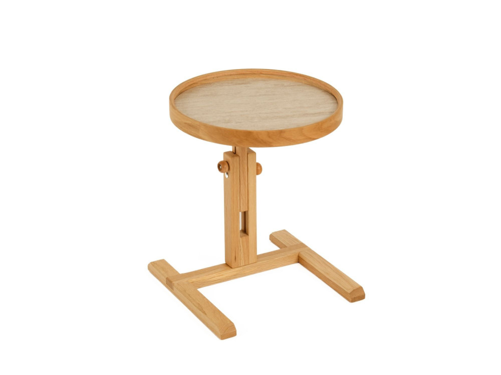 Mesa auxiliar de madeira «Opus Yuvarlak 40» - 40 x 40 x 57 cm - Carvalho / Travertino