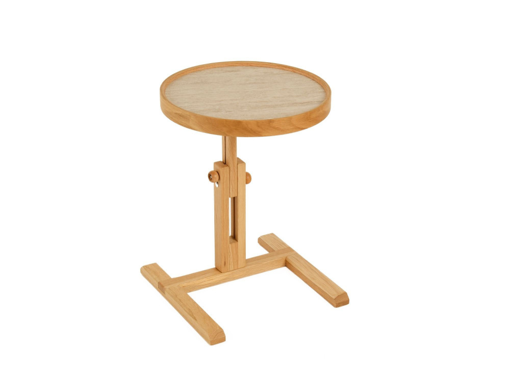 Mesa auxiliar de madeira «Opus Yuvarlak 40» - 40 x 40 x 57 cm - Carvalho / Travertino