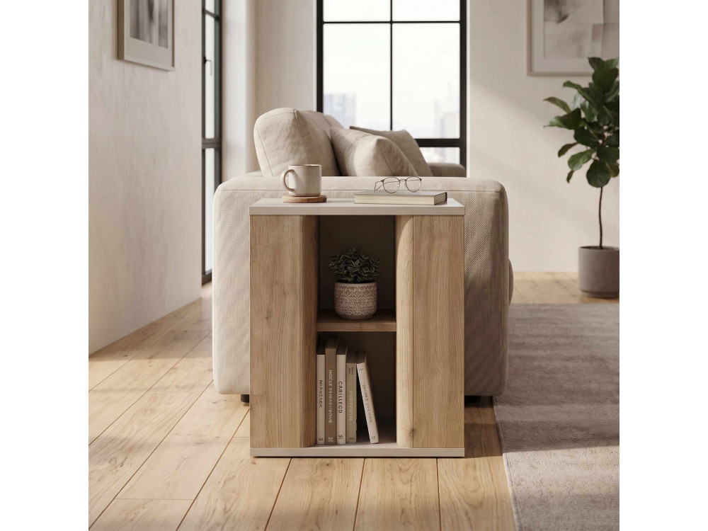 Mesa auxiliar de madeira «VENTRO» - 45 x 25 x 51 cm - Natural / Gres