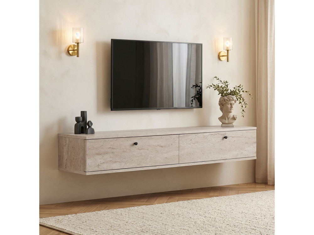 Móvel de TV em madeira «Linha 160» - 160 x 25 x 25 cm - Travertino
