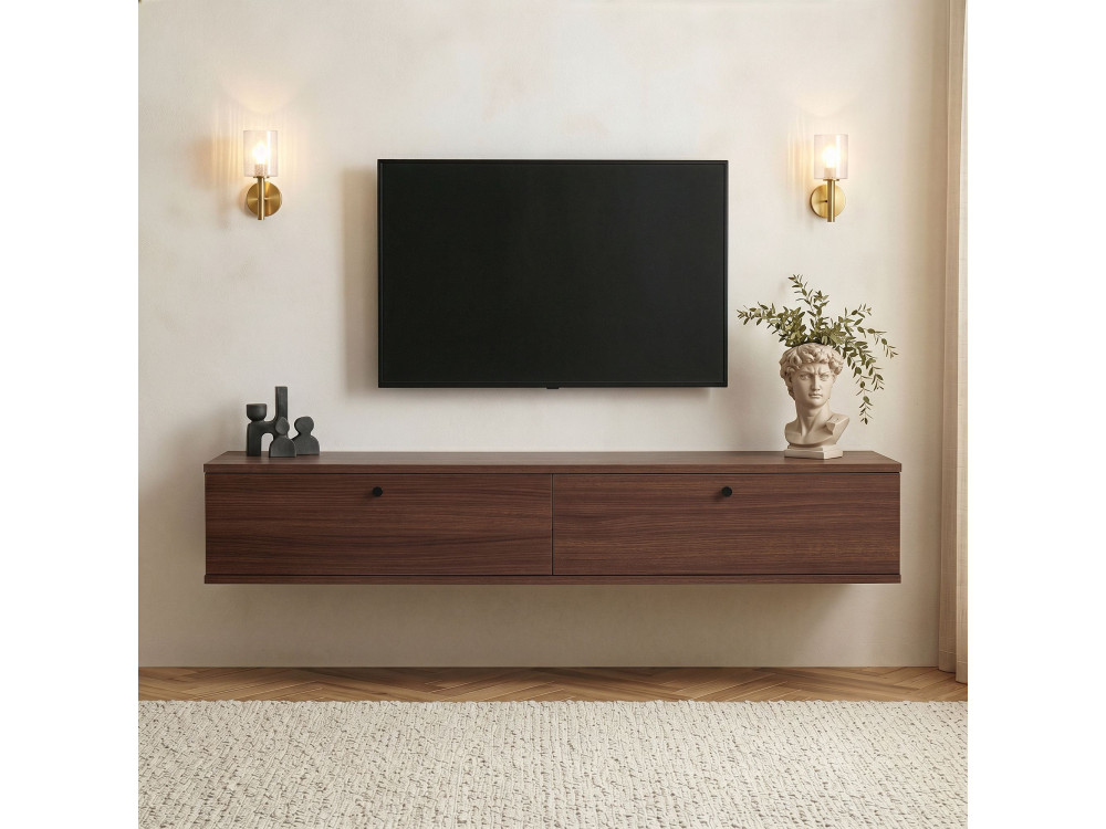 Móvel de televisão em madeira «Ligne 160» - 160 x 25 x 25 cm - Nogueira