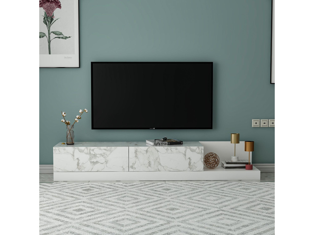 Móvel de televisão em madeira «Major» - 180 x 37 x 30 cm - Branco