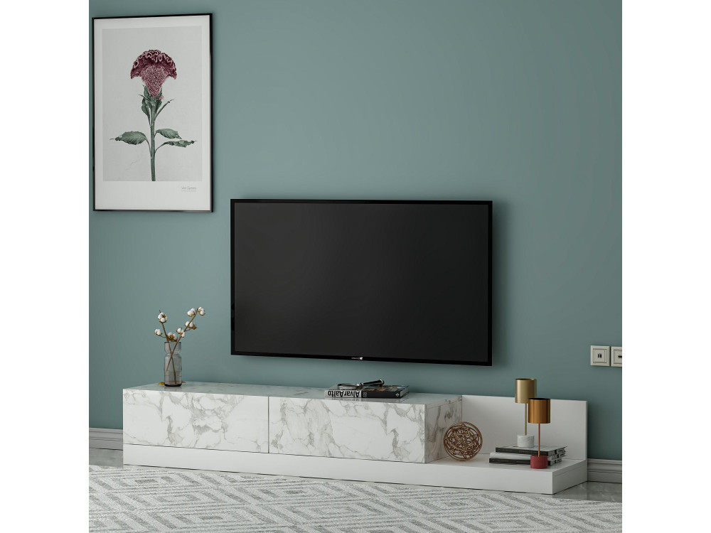 Móvel de televisão em madeira «Major» - 180 x 37 x 30 cm - Branco