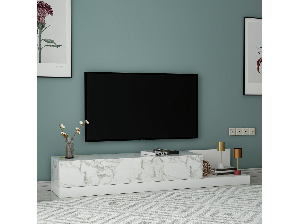 Móvel de televisão em madeira «Major» - 180 x 37 x 30 cm - Branco