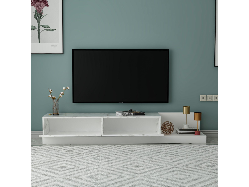Móvel de televisão em madeira «Major» - 180 x 37 x 30 cm - Branco