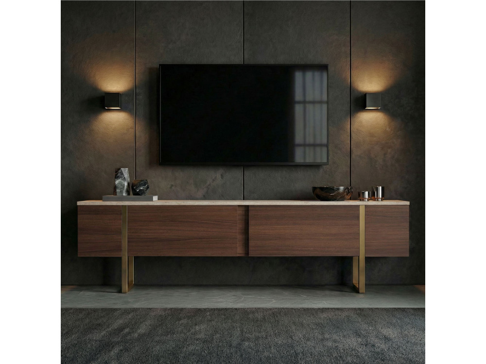 Móvel de televisão em madeira «Onera» - 180 x 30 x 50 cm - Travertino