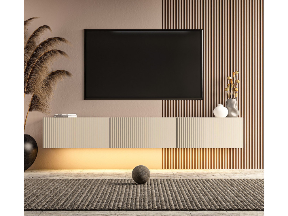 Móvel de televisão em madeira «Ada» - 180 x 31 x 29 cm - Cinzento