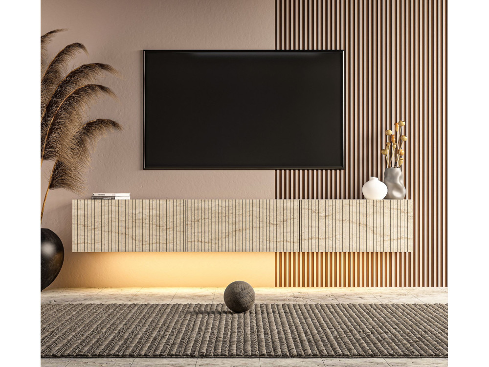 Móvel de televisão em madeira «Ada» - 180 x 31 x 29 cm - Travertino