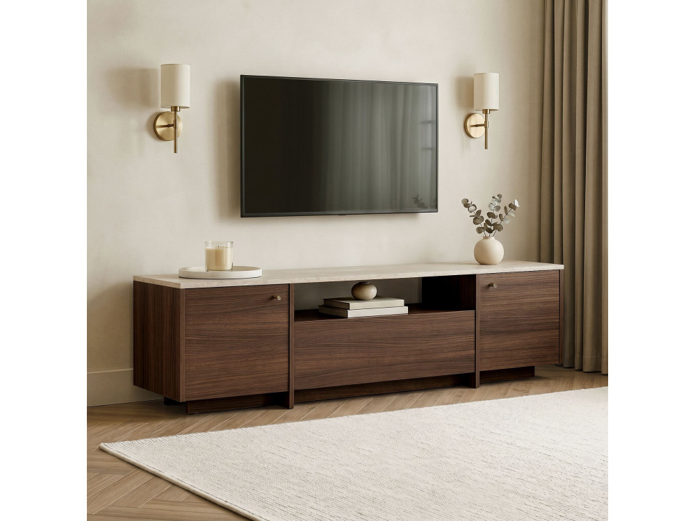 Móvel de televisão em madeira «Alvar» - 180 x 35 x 46 cm - Travertino