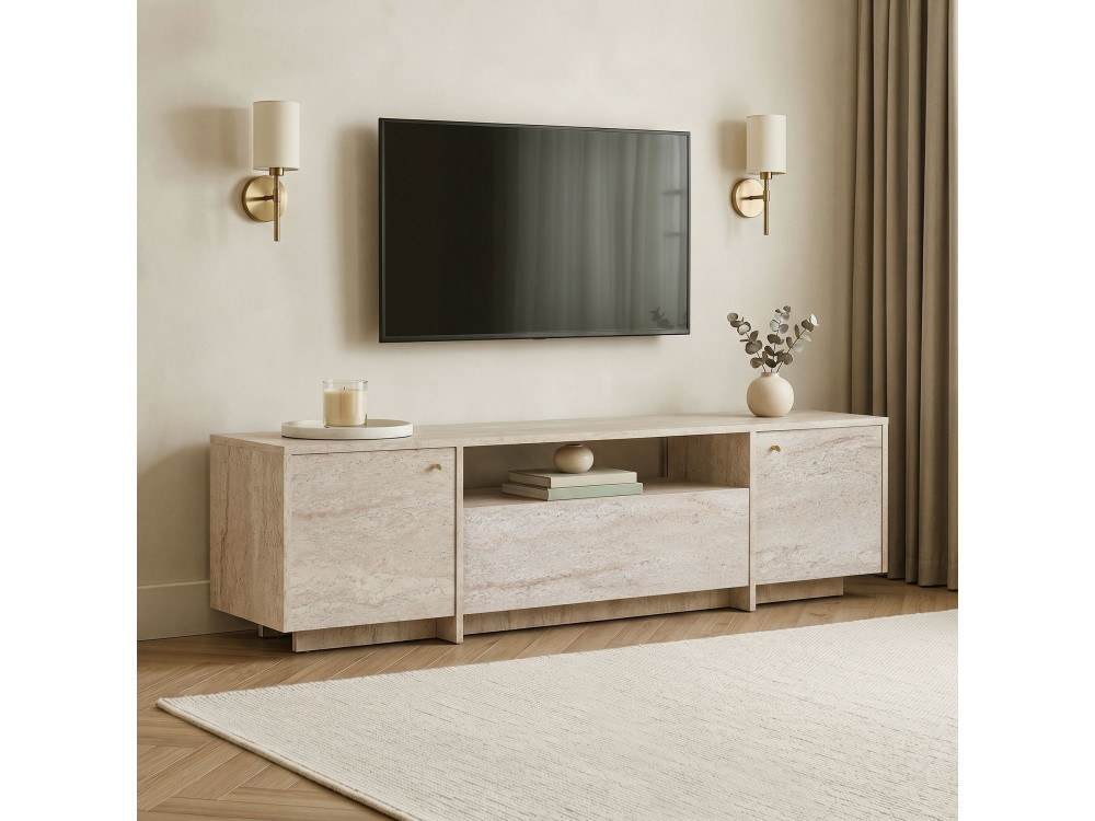 Móvel de televisão em madeira «Alvar» - 180 x 35 x 46 cm - Bege