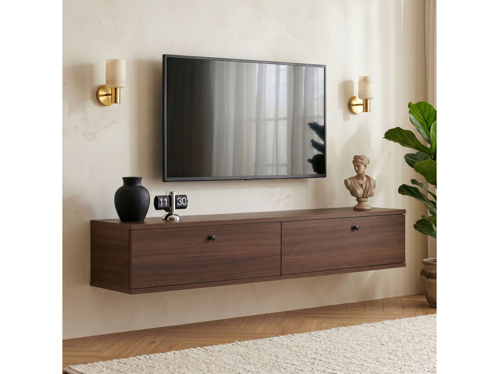 Móvel de televisão em madeira «Linha 140» - 140 x 25 x 25 cm - Nogueira